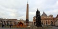 Vatican - Saint Peter square at Christmas with 2022 Nativity sceneÃÂ and Christmas tree in front of St. Peter\'s Basilica Royalty Free Stock Photo